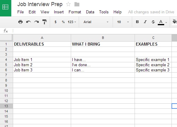 Job Prep Spreadsheet